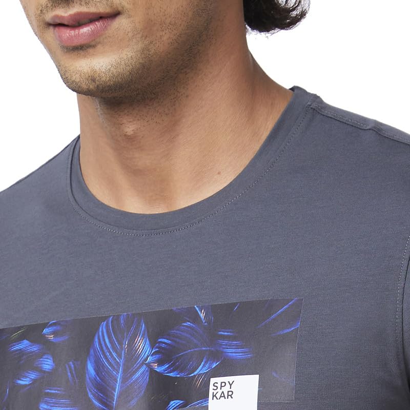 Image of Spykar Men's Slim Fit Round Neck Half Sleeve Printed Casual T-Shirt