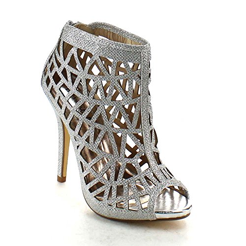 BESTON Bonnibel Cleo-3 Women's Back Zipper Stiletto Heel Cut Out Caged Sandals,Silver,7.5 by Beston - Used condition - US$20.97