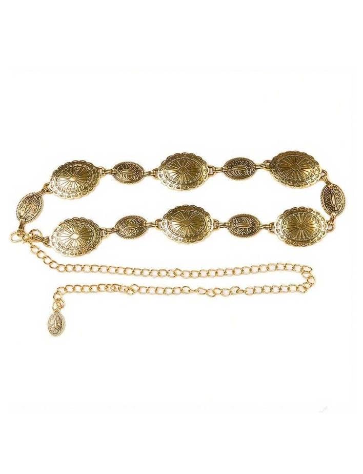 GORGLITTER Women's Western Metal Concho Belts Vintage Cowgirl Boho Chain Belts for Dresses Jeans4