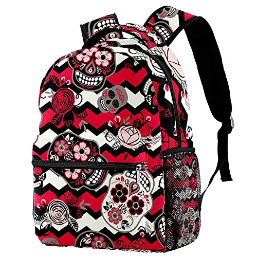 Sac à dos de voyage crânes floraux avec porte-bouteille pour fille et garçon