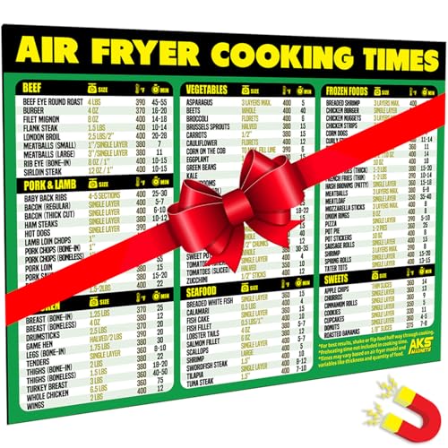 Comparison: Best Roaster Oven Cooking Times Chart 5 Air Fryer Cooking Times Magnetic Cheat Sheet - Extra Large Easy to Read 11” x 8.5” Airfryer Kitchen Accessory - Quick Reference Guide Magnet for Over 90 Popular Airfry Foods - Cook Healthy Meals Fast