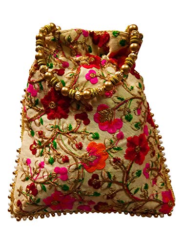 Avanti Creations Velvet Potli Bag with Beadwork Drawstrings Floral