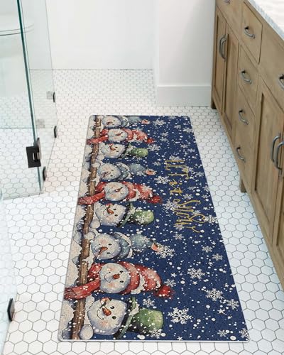 KITHOME Shower Mat Non Slip Bathtub Mat Winter Cute Christmas Hat Snowman Bath Mat Soft Loofah Shower Mats for Shower Tub Bathroom Quick Drying Foot Mat, 16x36 Inch