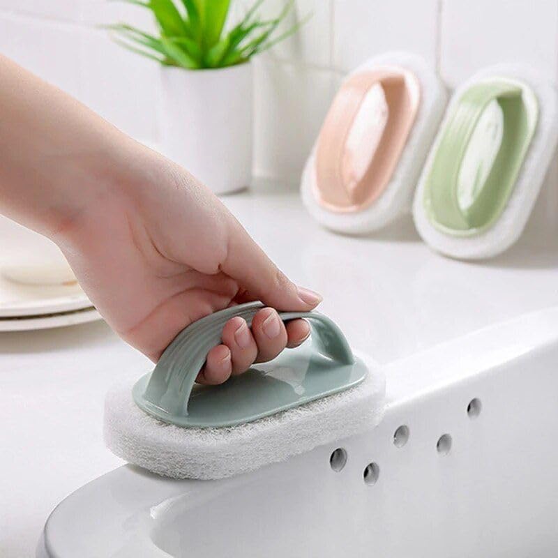 OMAZING KITCHEN Bathroom Cleaning Brush with Handle | Kitchen Cleaning Scrubber | Floor Scrubbing Brush with Bristles | Tile | Multifunctional Household Cleaning Supplies (Pack of 2 PCs,Multicolor)