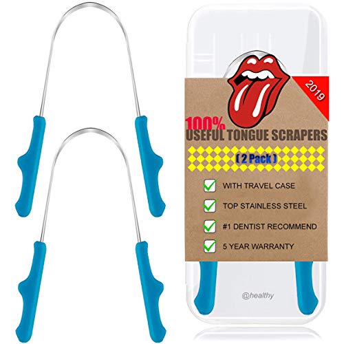 Cbiumpro Tongue Scraper 2 Pack Professional Tongue Scraper Cleaner Reusable Rustproof Stainless Steel Dental Scrapers for Family, Adults, Kids with 2 Pack Travel Carrying Case