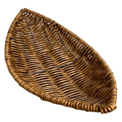 Queenbox 11x5.5in Arc Faux Rattan Storage Basket, Woven Bread Basketry for Fruit Vegetable Flower Food Serving Pantry Restaurant Display