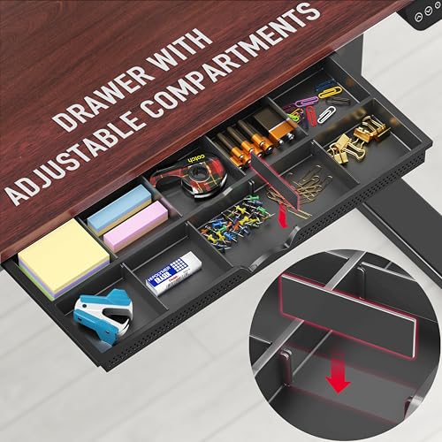 Image of SHW 55 x 28 Inches Electric Height Adjustable Standing Desk with Drawer and Memory Preset, Cherry