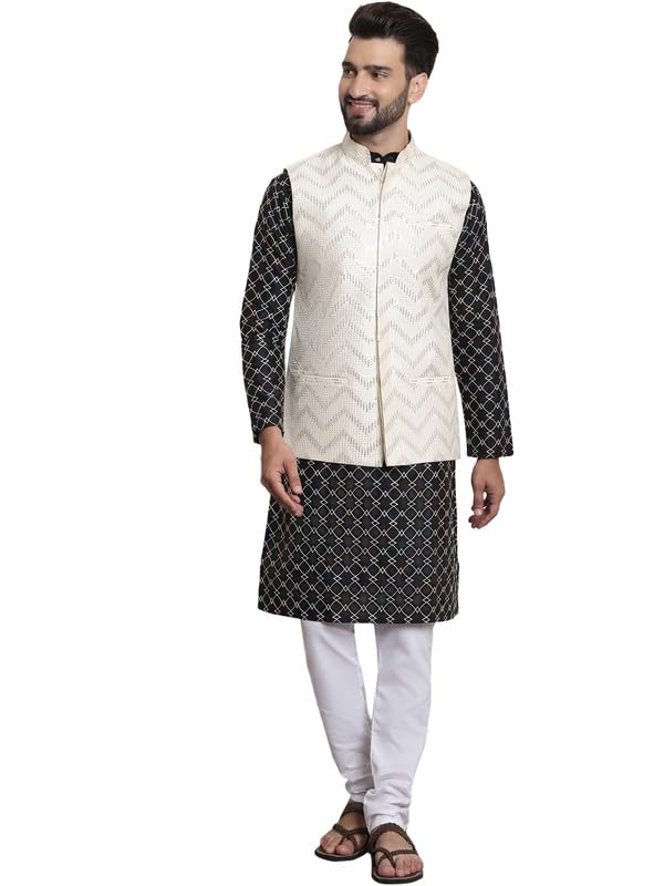 Image of SOJANYA (Since 1958 Men's Silk Blend Kurta and Pyjama with Nehru Jacket