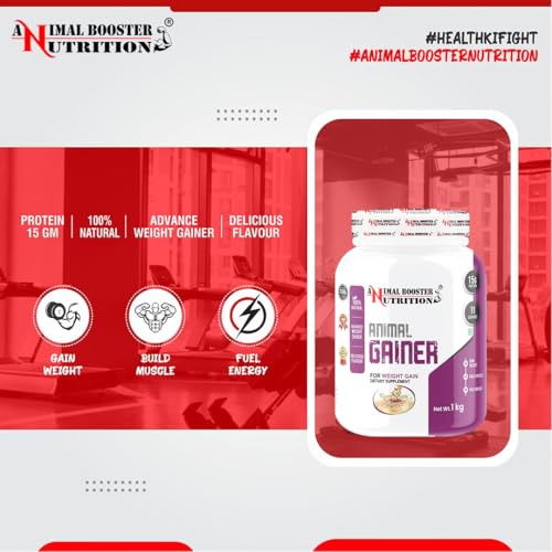 Image of Animal Booster Nutrition WEIGHT GAINER| 15gm Of Protein in 90gm of Serving| For Gain Weight, Build Muscle & Fuel Energy (Kesar Pista Flavor) (11Servings /1KG)