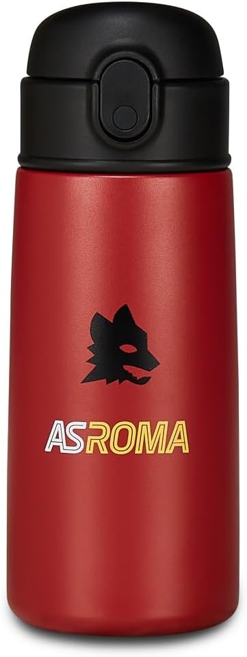 AS Roma Seven Boy's Water Bottle, Red, with Bottle Holder with Shoulder Strap, Temperature Resistance: Warm 12 Hours/Cold 24 Hours