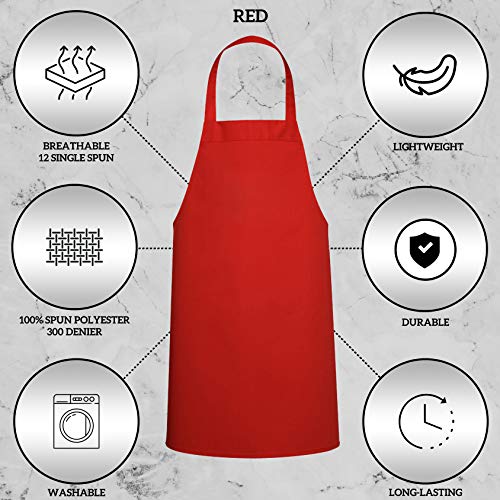 Image of GREEN LIFESTYLE 12 Pack Bib Apron - Unisex Red Aprons, Machine Washable Aprons for Men and Women, Kitchen Cooking BBQ Aprons Bulk (Pack of 12, No Pockets, Red)