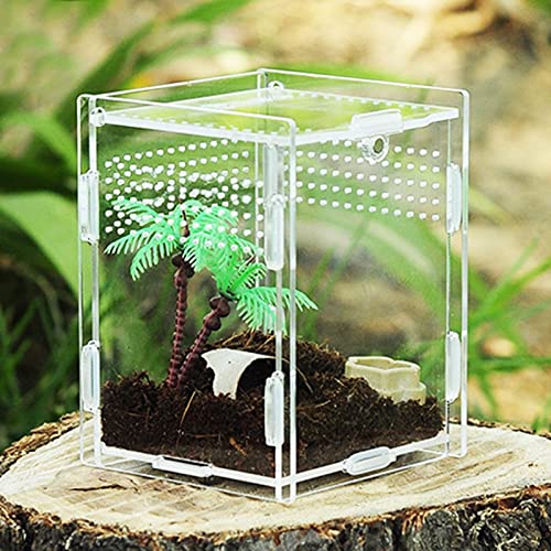 Reptiel voederdoos: transparante reptielkweekbox, huisdier acryl 360 graden hoge transparante magnetische klimdoek… - Afbeelding 3