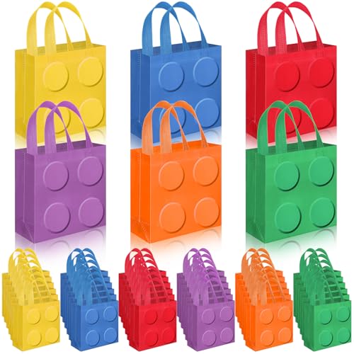 Sweetude 40 Pcs Building Blocks Brick Gift Party Favor Bags with Handle Non Woven Goodie Bags Birthday Favor for Birthday Baby Shower Packaging Supplies
