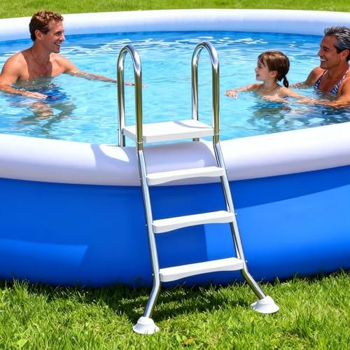 Escalera para piscina elevada de 3 peldaños doble lado acero inoxidable miniatura 2