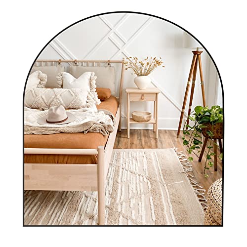 Arched Mirror 31 "X33, Metal Framed Mirror For Fireplace, Wall Mounted Mirror For Porch, Hd Wide Arched Mirror, Arched Wall Mirror For Bedroom, Living Room, Entrance (Black) #TOP2