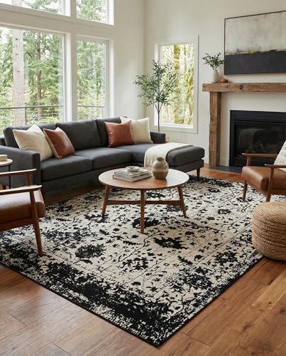 Rugs.com Oregon Collection Rug – 10' x 14' Black and White Low-Pile Rug Perfect for Living Rooms, Large Dining Rooms, Open Floorplans