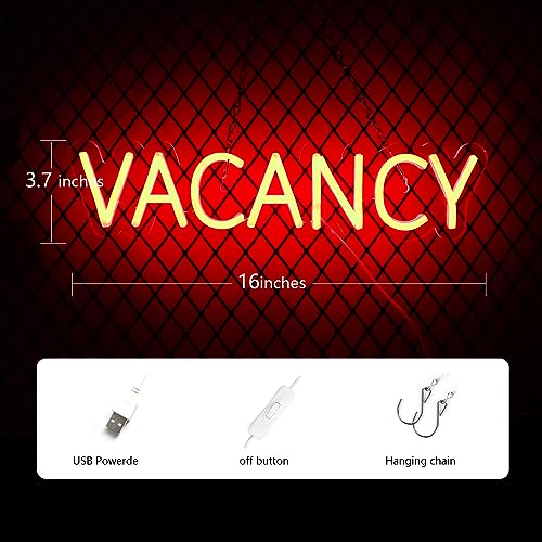 Image of VACANCY Neon Signs for Wall Decor Neon Lights for Bedroom Led Business Signs Suitable for Hotels Christmas Birthday Party Gift Unique Gift for Lover, 5V Power Adapter, 16 * 3.7 Inch(Red)