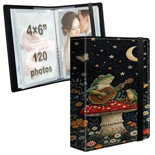 Image of Photo Album 4x6 120 Photos with Strong Elastic Band, Frog Guitar Night | Large Capacity Premium Leather Picture Album, Portable Wallet Albums Photo Book for Family Anniversaries Wedding Baby