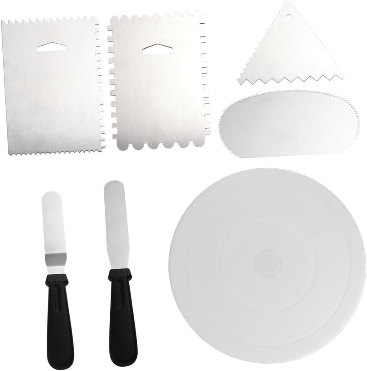 NUOBESTY 7pcs Baking Cake Decorating Kit with Aluminum Cake Turntable and Stainless Steel Scraper Set for DIY Baking and Icing