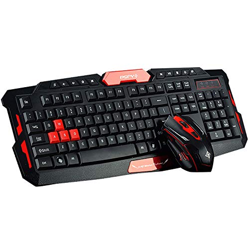 HK8100 Black&Red Wireless Keyboard Mouse Combo Set USB 2.4Ghz 1600DPI Gaming Gamer Game Mice Multimedia Waterproof for Computer PC Desktop