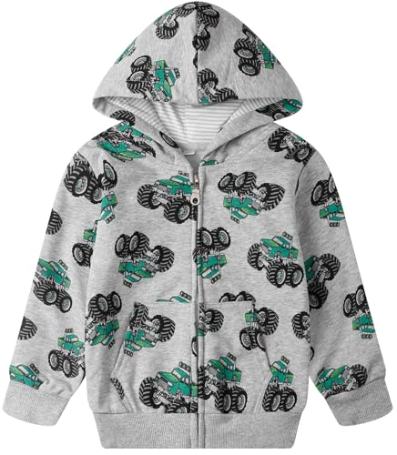 Popshion Boys Toddler Cartoon Dinosaur Hoodies Jacket Cool Long Sleeve Zipper Hooded Sport Sweatshirt Coat for Kids 1-7 Years