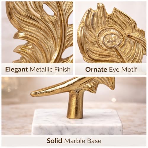 Image of CraftVatika Decorative Showpiece for Home Decor, Home Decoration Items for Living Room, Metal Golden Feather for Tabletop Office Decor Birthday Wedding Housewarming for Woman Man
