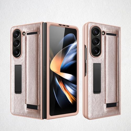Coque Samsung Z Fold 5 antichoc rose avec dragonne de maintien et béquille
