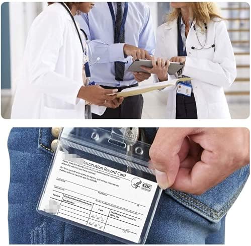 CDC Covid Vaccination Card Protector 10 Pack, Waterproof Clear Plastic Horizontal ID Card Holder for 4 x 3 to 4.5 x 3.5 Inches Work ID, Key Card, Driver's License