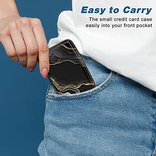Image of Credit Card Holder, Mini Aluminum Card Wallet RFID Blocking Slim Metal Hard Card Case for Women Men, Black Gold