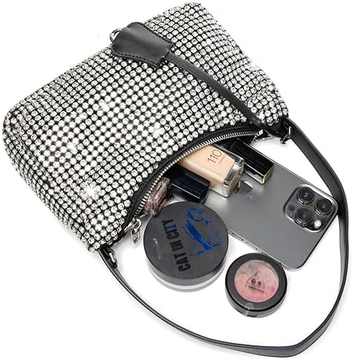 Miniatura 2 de Bolsos de noche para mujer, bolso de noche con diamantes de imitación plateados, brillante para graduación, cóctel, fiesta, boda, compromiso.