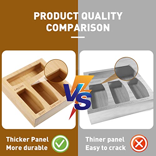 Bamboo Ziplock Bag Storage Organizer For Kitchen Drawer Large And Sturdy Ziplock Bag Organizer For Gallon, Quart, Sandwich, Snack, 8" Quart Bags, Variety Bags #TOP3