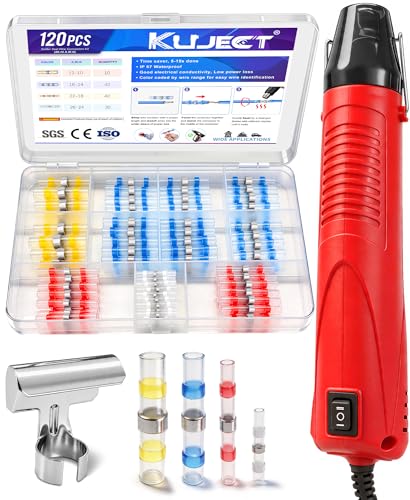 Kuject Mini Heat Gun 120PCS Solder Seal Wire Connectors Kit 350W Dual-Temp Heat Gun for Shrink Tubing Waterproof Heat Shrink Wire Repair Kit with Solder Stick for Marine Automotive Truck AWG 26-10