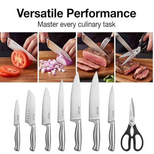Image of McCook Kitchen Knife Sets,German Stainless Steel Knives Block Set with Built-in Sharpener, 20 Piece Chef Knife and More, Razor Sharp, Restaurant Grade, Anti-Rust, Elegant Box for Gift