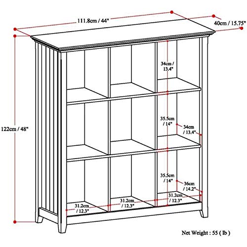 Simplihome Acadian Solid Wood 48 Inch X 44 Inch Transitional 9 Cube Bookcase And Storage Unit In Light Golden Brown With 9 Shelves, For The Living Room, Study And Office #TOP5