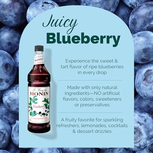 Image of Monin - Blueberry Syrup, Mildly Sweet & Tart Blueberry Flavor, Great for Teas, Lemonades, Smoothies, & Cocktails, Gluten-Free, Non-GMO (1 Liter)