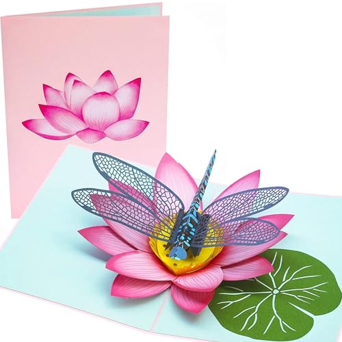 PopLife Tarjeta desplegable 3D de libélula azul y loto – Día de la Madre, Día de San Valentín, cumpleaños, agradecimiento, recuperarse, aniversario, para amigos, hermana, esposa, abuela, hija, novia