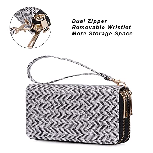 Image of Cellphone Wallet for Women Dual Zipper Long Purse with Removable Wristlet, Wave Black