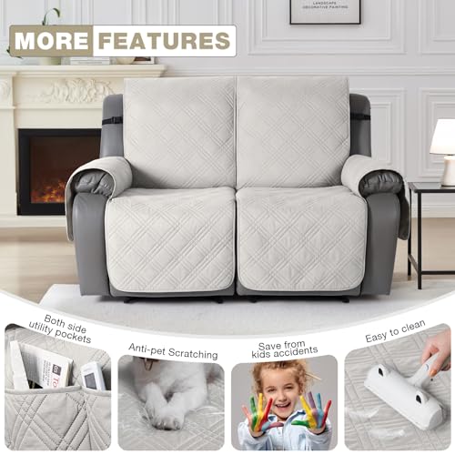 Image of TAOCOCO 100% Waterproof Loveseat Recliner Cover with Straps, Split Loveseat Covers for Reclining loveseat, Non Slip Reclining Sofa Cover Furniture Protector for Kids, Pets(2 Seater, Off White)