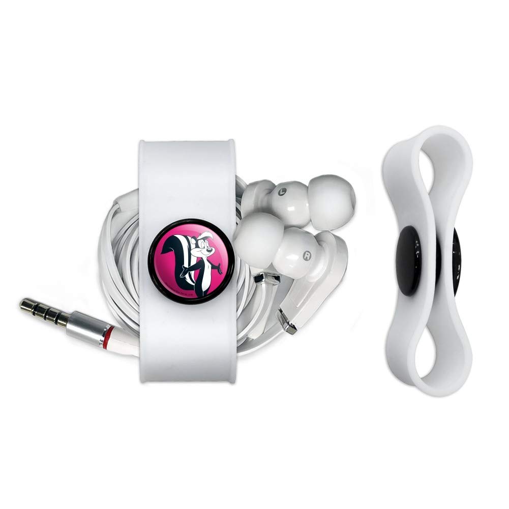 GRAPHICS & MORE Looney Tunes Pepe Le Pew Headphone Earbud Cord Wrap - Charging Cable Manager - Wire Organizer Set of 2 - White