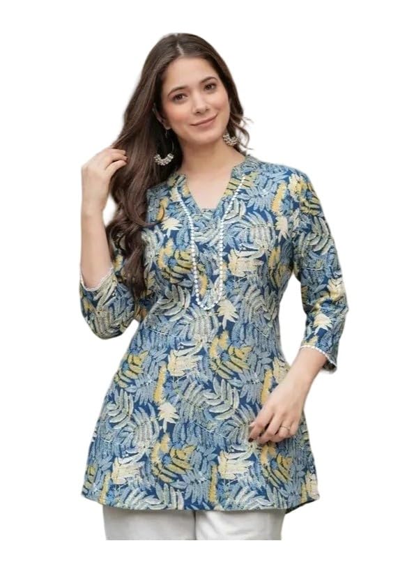 Image of Women's Short Kurti in TopsTunic Rayon Cotton Blend | Ladies Ethnic Tunic