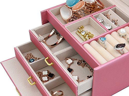 DCCN Jewelry Box Three-Layer Jewelry Organizer with Mirror