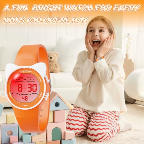 Image of Kids Digital Analog Watches for Girls Boys, 7 Color Lights Waterproof Cute Wristwatches for Kids with Alarm Stopwatch, Great Present for Girls Boys Ages 5-13