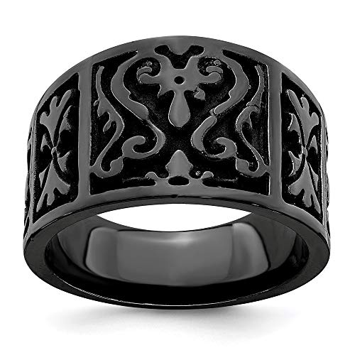 ICE CARATS Edward Mirell Black Titanium Flat Casted Design 14mm Band Ring Size 10.00 Wedding Man Fancy Designed Fashion Jewelry for Dad Mens Gifts for Him