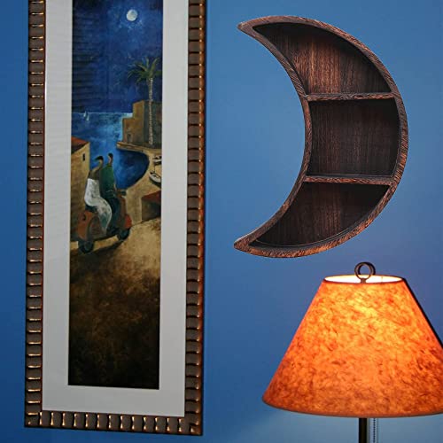 Ubrand Moon Shelf Room Decor,Crystal Shelf, Reversible Wooden Essential Oil Shelf,Wall Mounted Floating Shelves,Burnt Color Crystal Jewelry Holder #TOP3