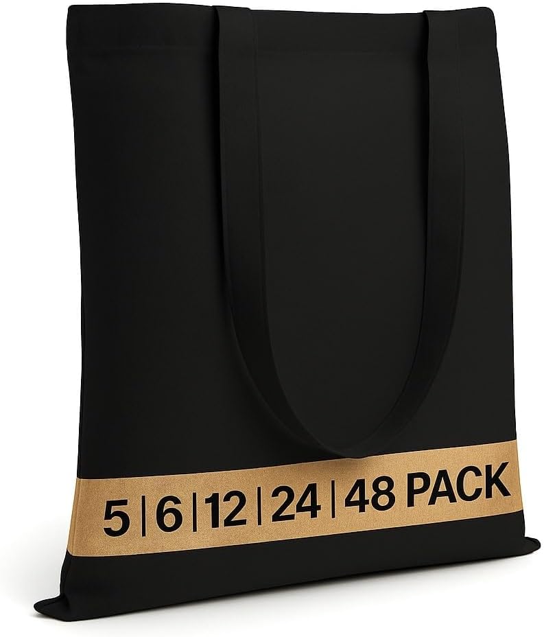 Salt Earth Pack of 5 | 6 | 12 | 24 | 48  100% Cotton Reusable Tote Bags  Bulk Grocery, Shopping, DIY, Beach & Gift Use