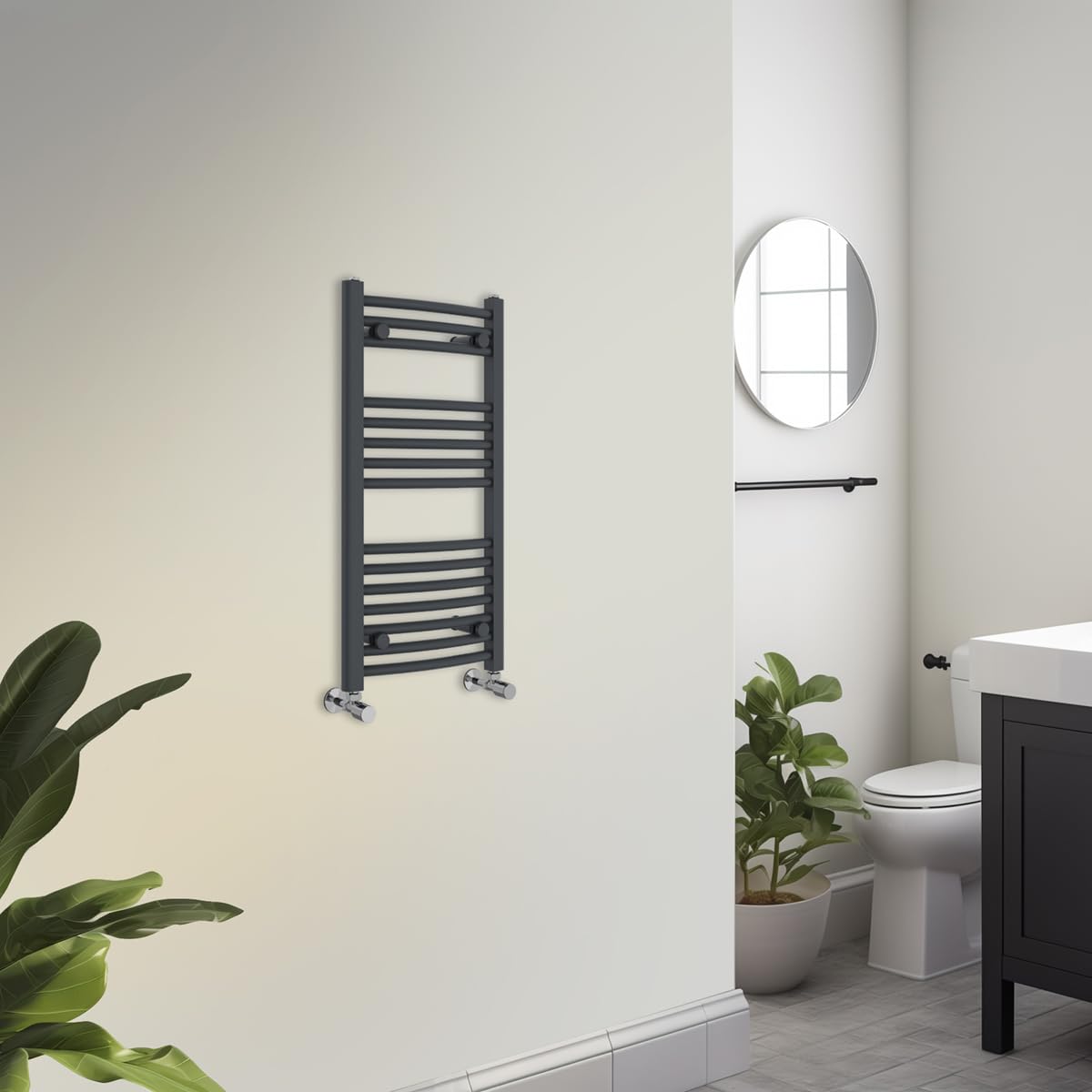 Warmehaus Curved Towel Radiator 800 X 400Mm Grey Contemporary Bathroom Towel Rail