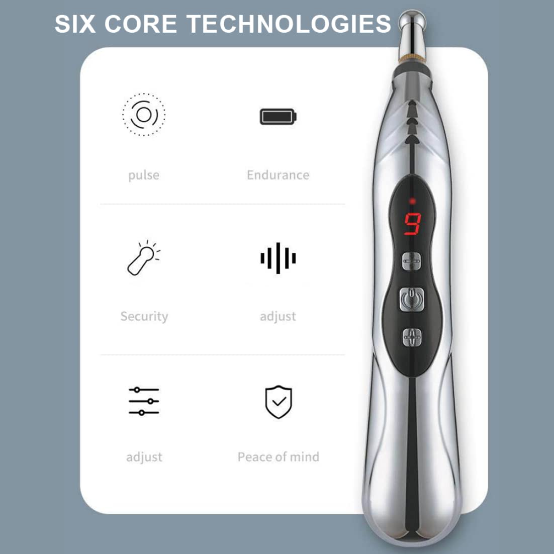 Stylo d'acupuncture électronique, 9 vitesses, Rechargeable par USB, pour soulager la douleur, vibrant avec 5 têtes de Massage, douleur disparue
