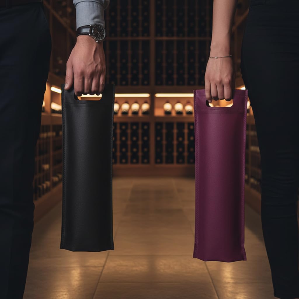 Bolsa para Botella, Non-Woven Negra, asa troquelada | 17 x 40 x 10 cm, fuelle en la base, 100% reciclable, reutilizable, 200 unidades