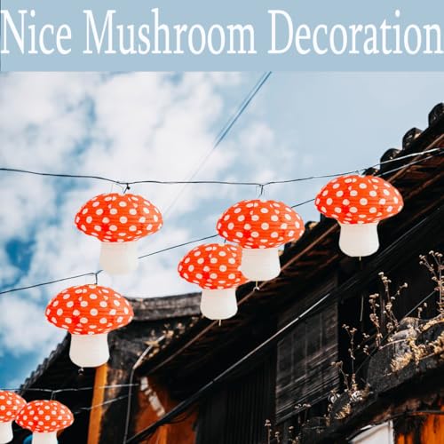 Image of 6 Pcs Large 12 Inch Mushroom Paper Lanterns, 3D Hanging Ceiling Decor