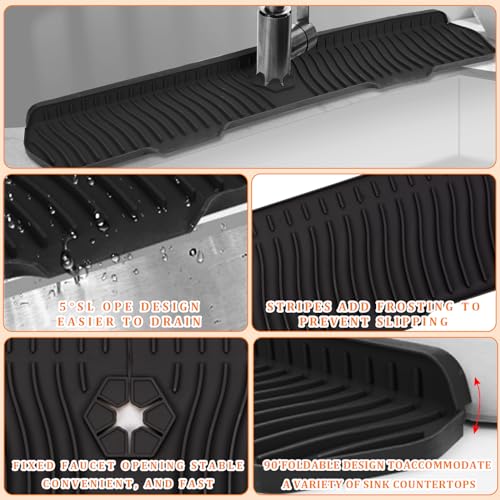 Image of 30 Inch Sink Splash Guard,Longer Silicone Sink Mat for Kitchen Bathroom,Kitchen Faucet,Silicone Sink Faucet Mat Splash Guard, Drip Protector Splash Countertop (Black)